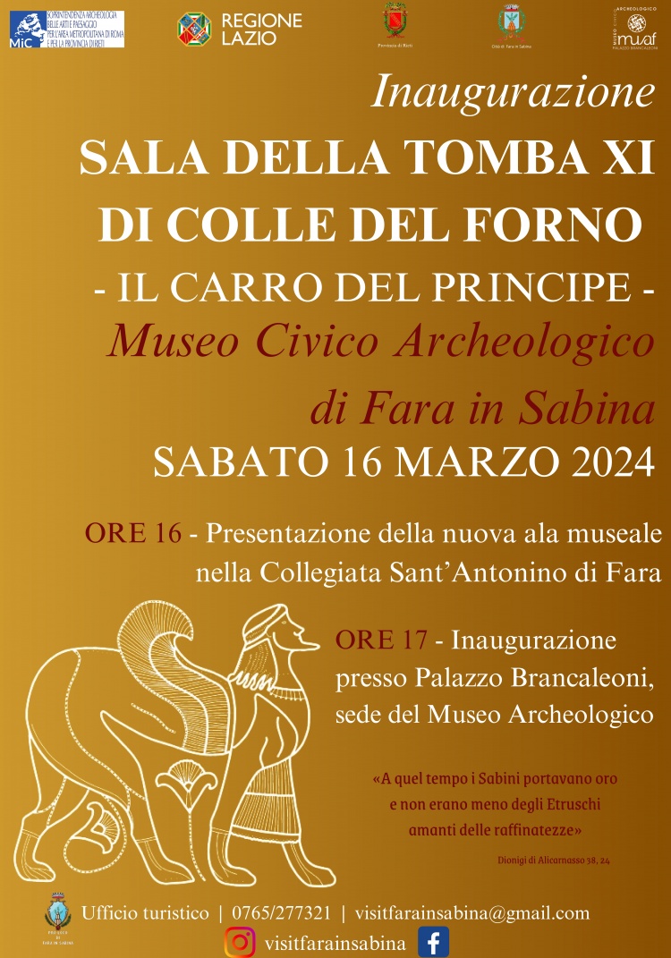 Inaugurazione della sala del Carro di  Eretum e dei tesori della Tomba XI del  Principe Sabino